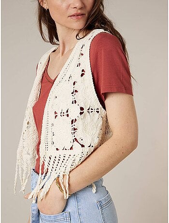 Gilet sans manches femme en crochet ajouré 100% coton 'Deeluxe'