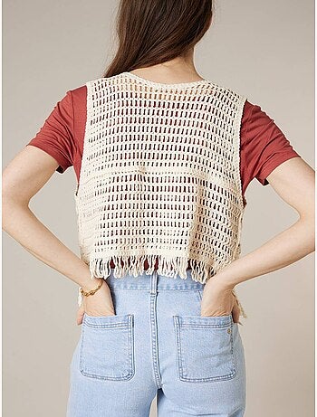 Gilet sans manches femme en crochet ajouré 100% coton 'Deeluxe'
