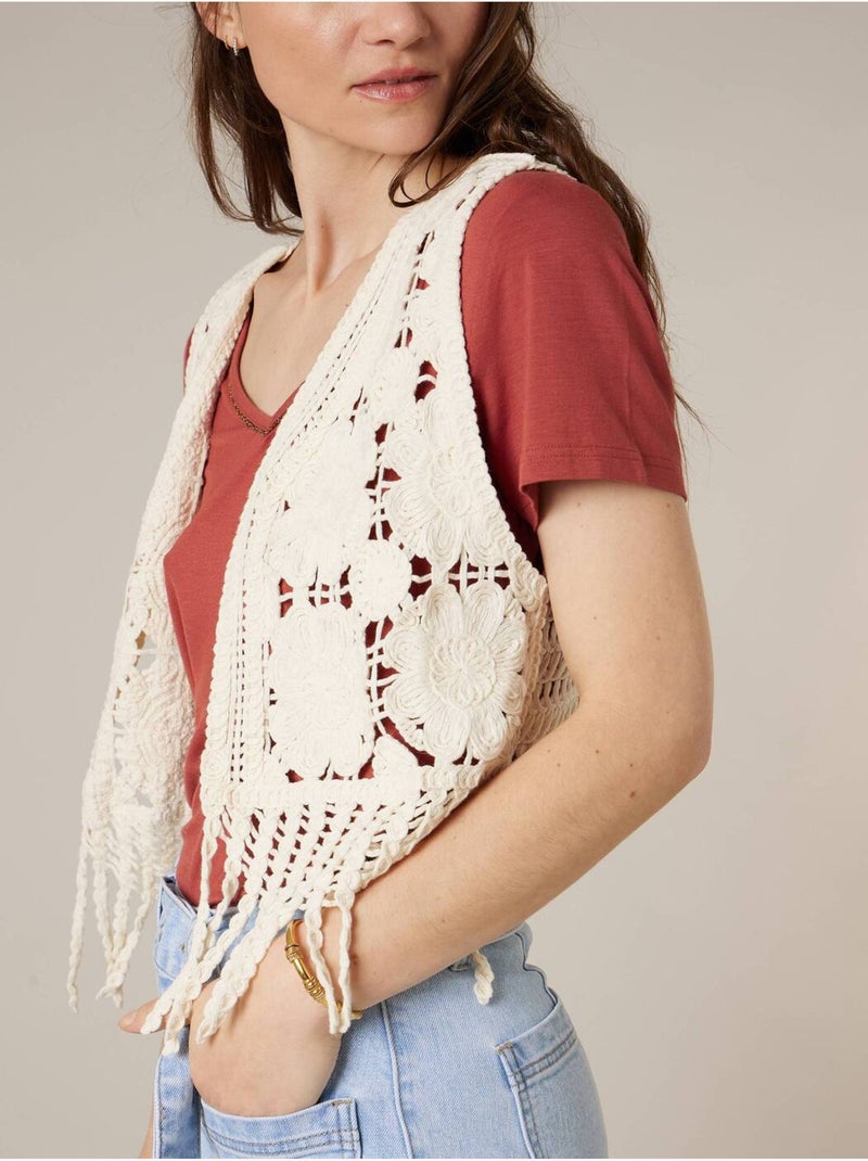 Gilet sans manches femme en crochet ajouré 100% coton 'Deeluxe' Blanc - Kiabi