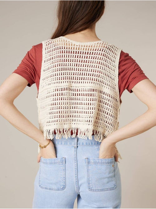 Gilet sans manches femme en crochet ajouré 100% coton 'Deeluxe' - Kiabi