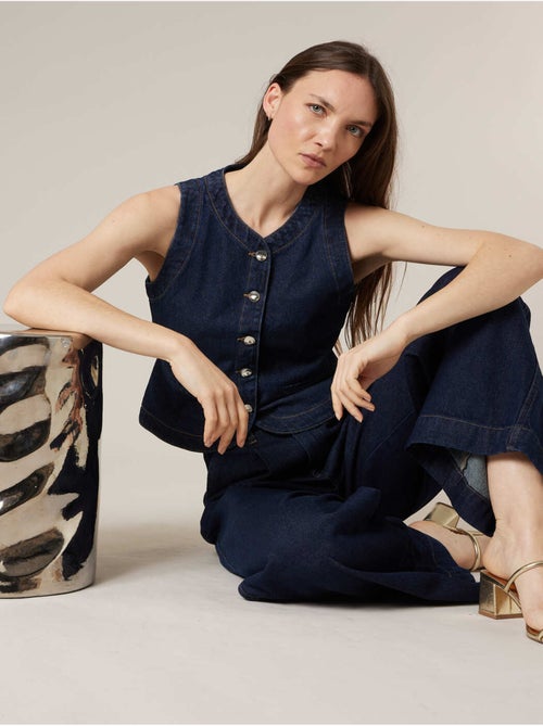Gilet sans manches femme en jean denim 100% coton 'Deeluxe' - Kiabi