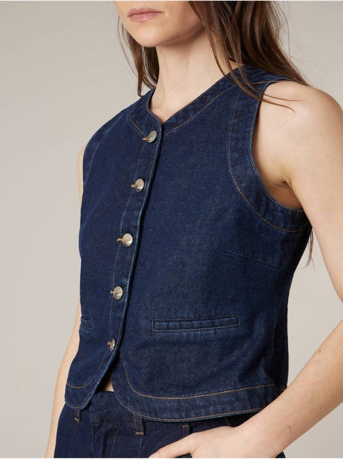 Gilet sans manches femme en jean denim 100% coton 'Deeluxe' - Kiabi