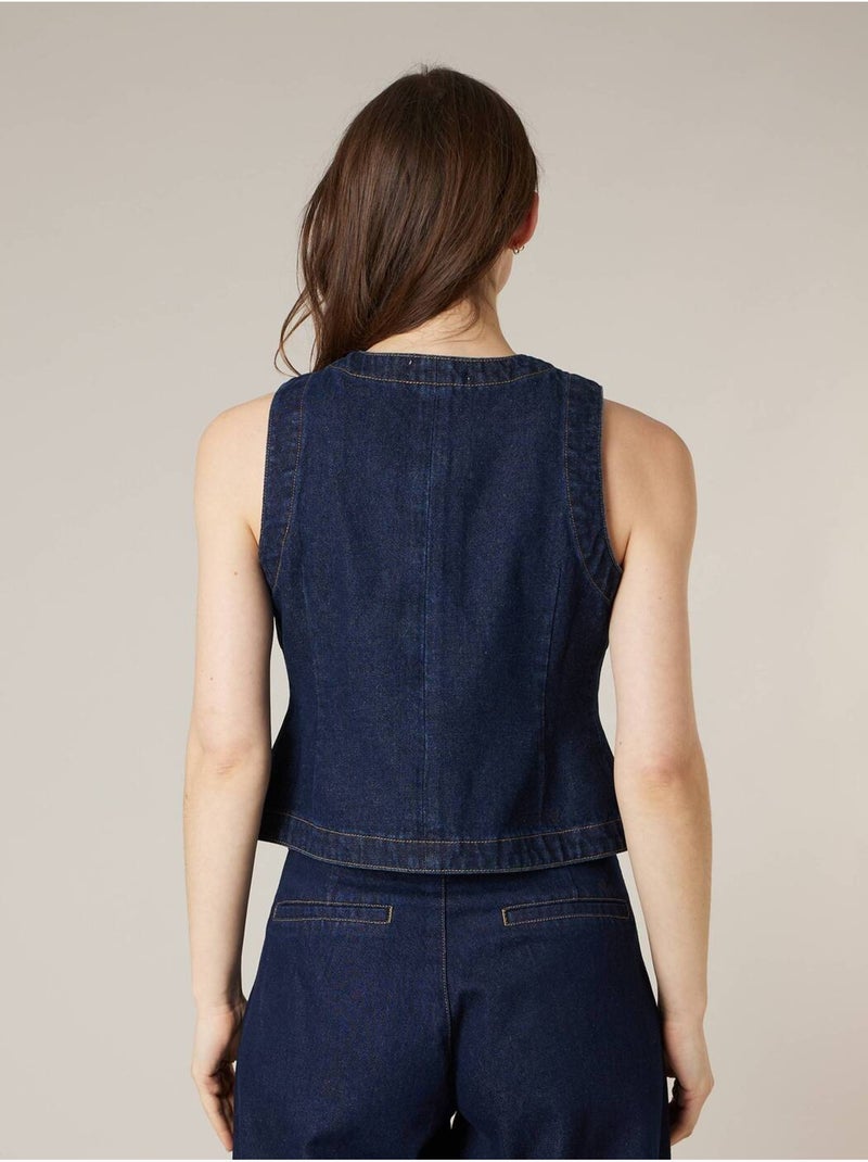 Gilet sans manches femme en jean denim 100% coton 'Deeluxe' Bleu foncé - Kiabi