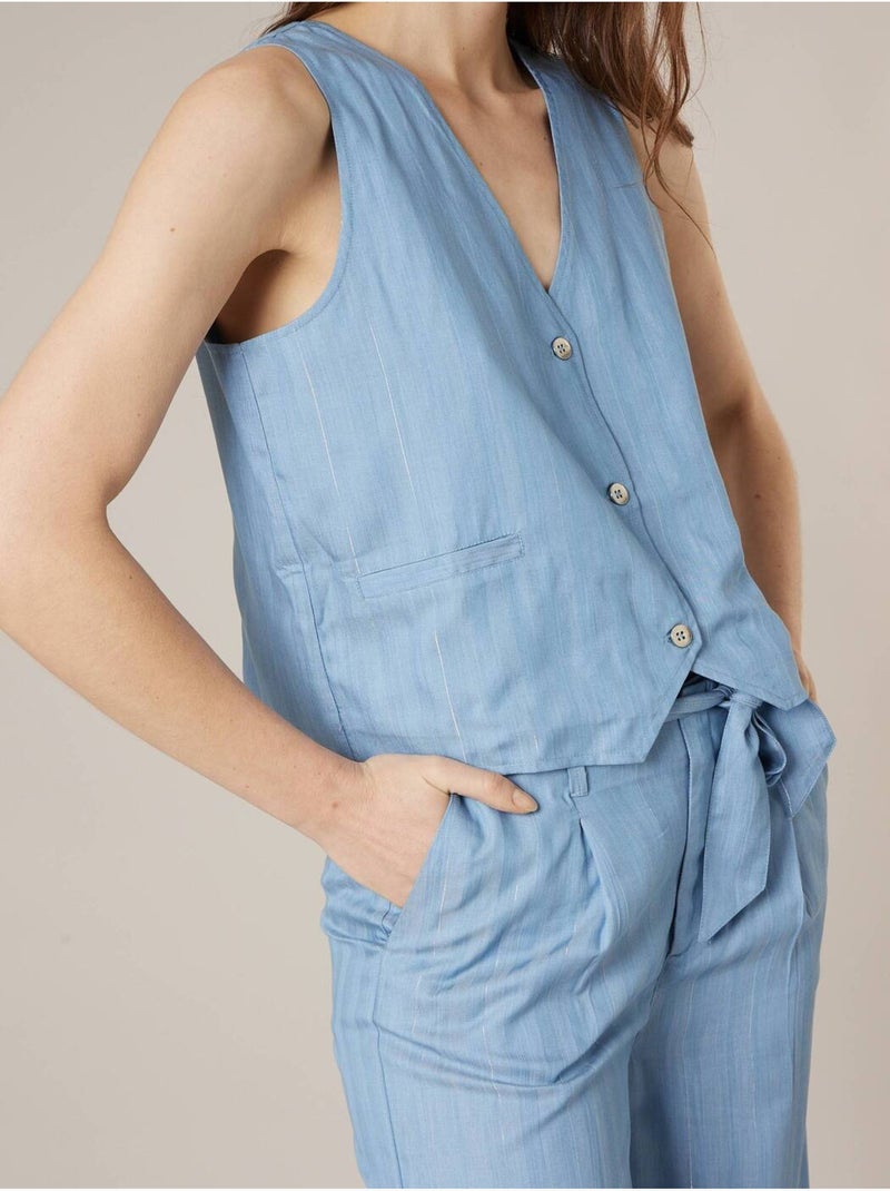 Gilet sans manches femme en lyocell 'Deeluxe' Bleu - Kiabi