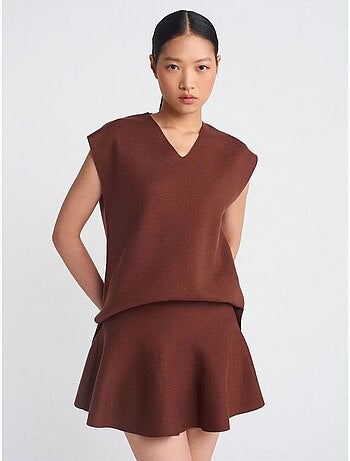 Gilet sans manches femme en maille côtelée, col v dilvin