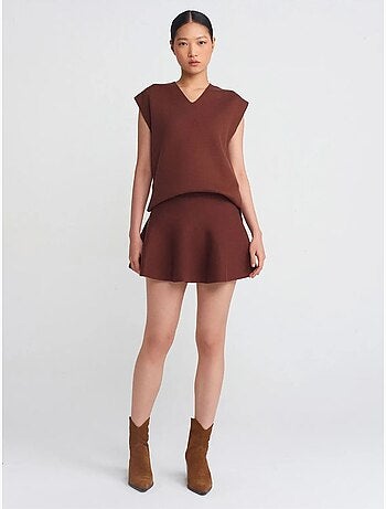 Gilet sans manches femme en maille côtelée, col v dilvin