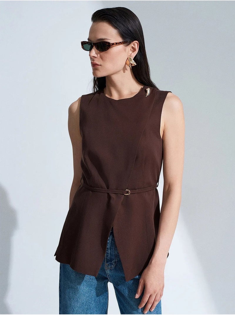 Gilet sans manches femme en tencel popeline ceinturé dilvin Marron - Kiabi