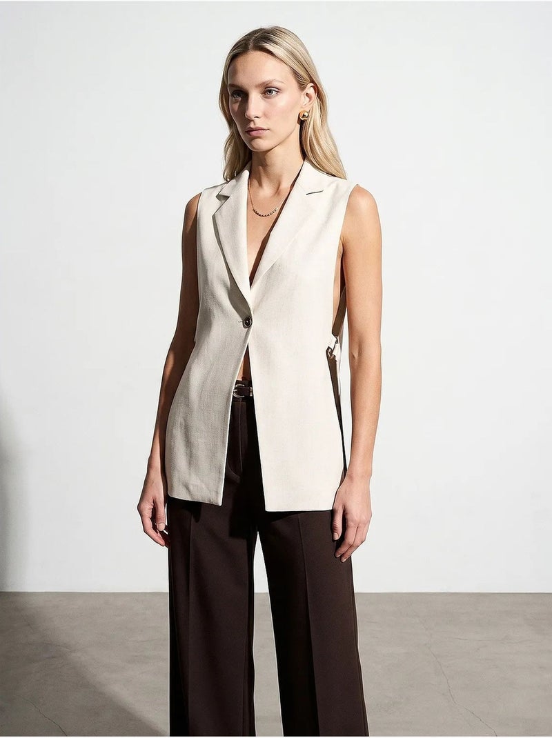 Gilet sans manches femme uni à col châle dilvin Beige naturel - Kiabi