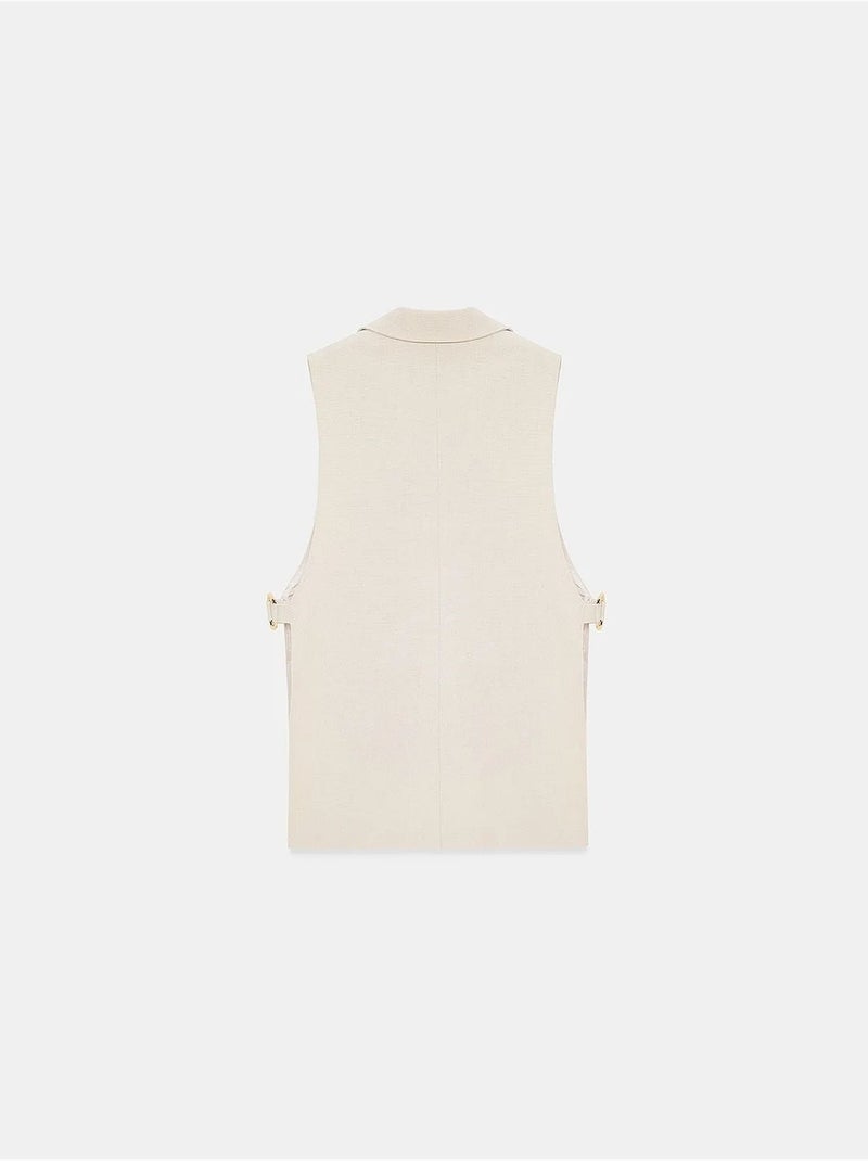 Gilet sans manches femme uni à col châle dilvin Beige naturel - Kiabi