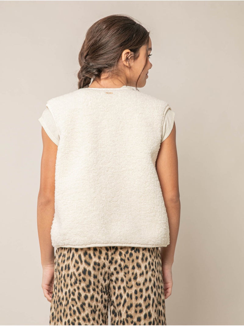 Gilet sans manches fille au toucher doux et texturé 'Deeluxe' Beige argile - Kiabi