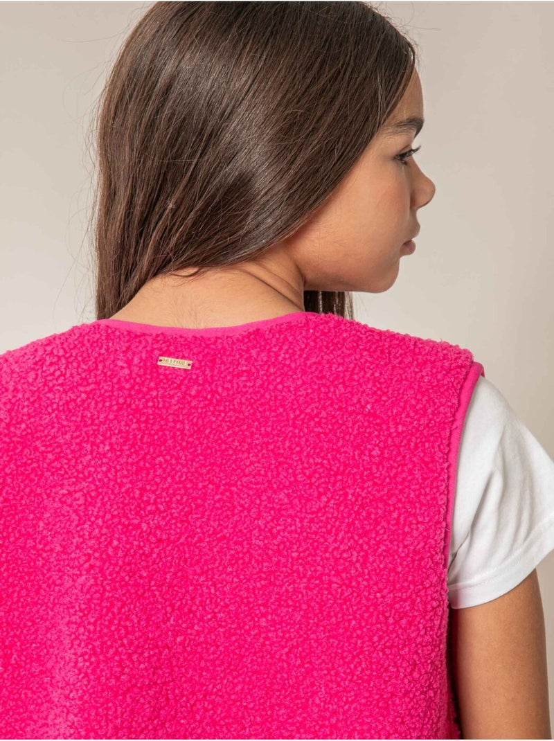 Gilet sans manches fille au toucher doux et texturé 'Deeluxe' Rose fluo - Kiabi