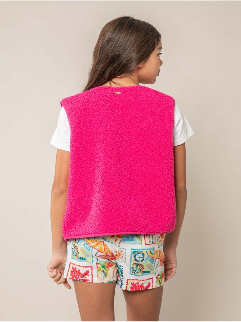 Gilet sans manches fille au toucher doux et texturé 'Deeluxe' Rose fluo - Kiabi