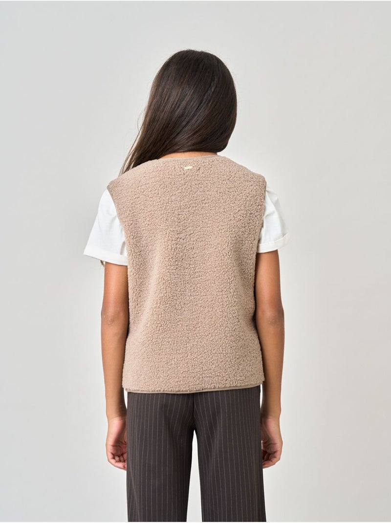 Gilet sans manches fille au toucher doux et texturé 'deeluxe' Taupe - Kiabi