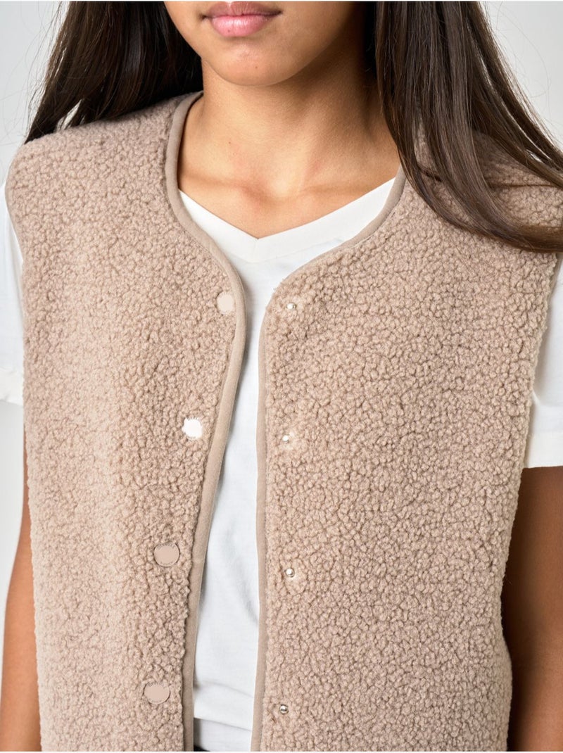 Gilet sans manches fille au toucher doux et texturé 'deeluxe' Taupe - Kiabi