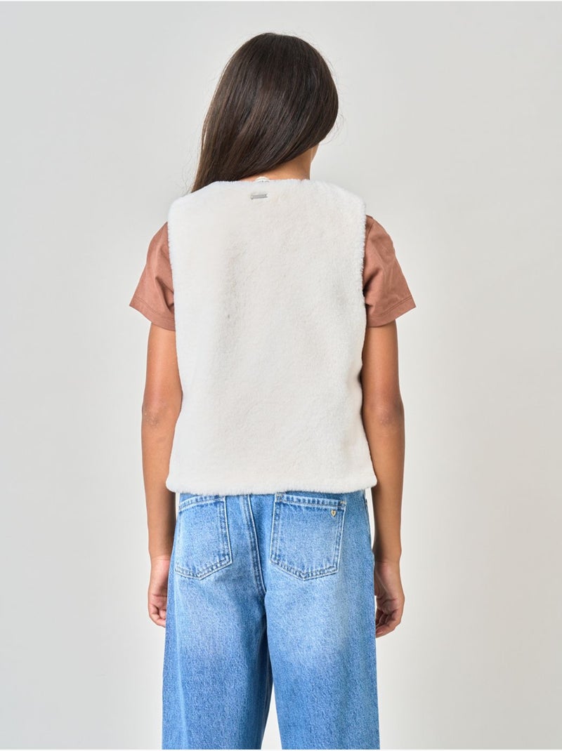 Gilet sans manches fille ultra doux, imitation fourrure 'deeluxe' Beige argile - Kiabi