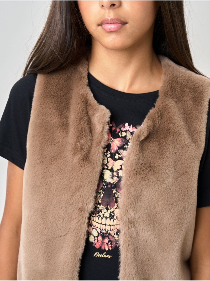 Gilet sans manches fille ultra doux, imitation fourrure 'deeluxe' Marron - Kiabi