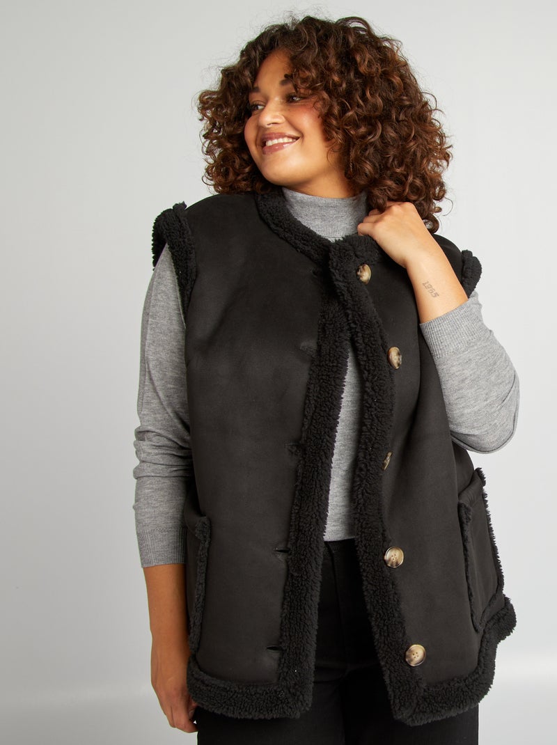 Gilet sans manches imitation peau lainée noir - Kiabi