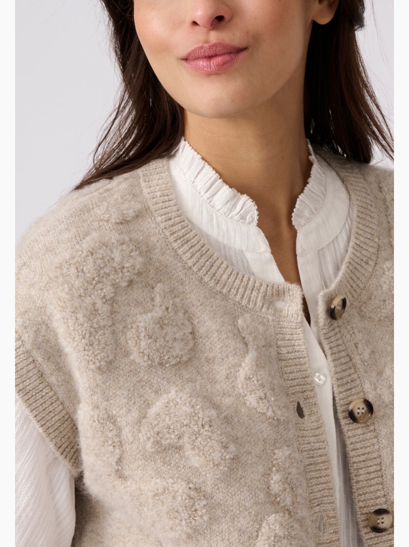 Gilet sans manches jacquard maille bouclette - Damart Marron - Kiabi