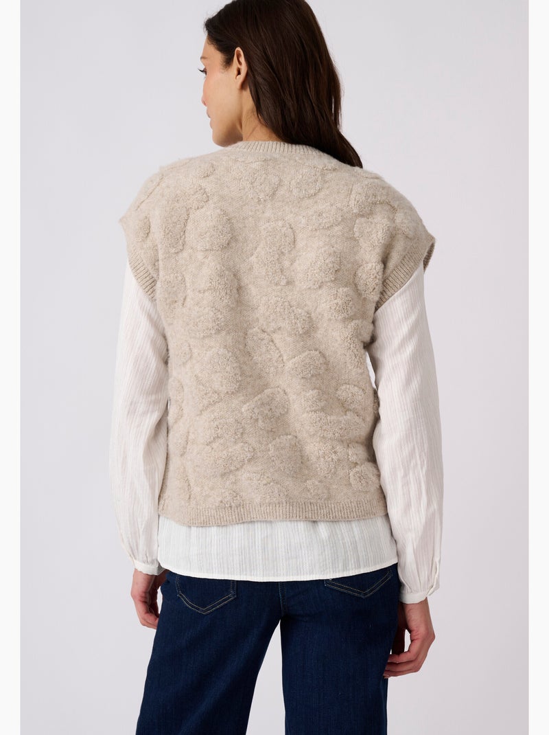 Gilet sans manches jacquard maille bouclette - Damart Marron - Kiabi