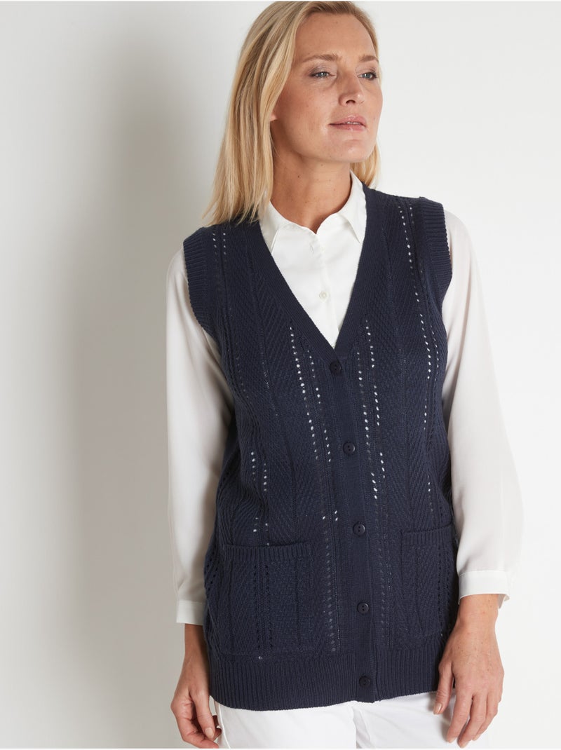 Gilet sans manches maille ajourée - DAXON Bleu marine - Kiabi