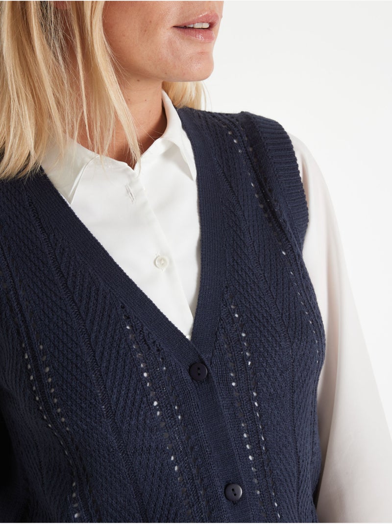 Gilet sans manches maille ajourée - DAXON Bleu marine - Kiabi