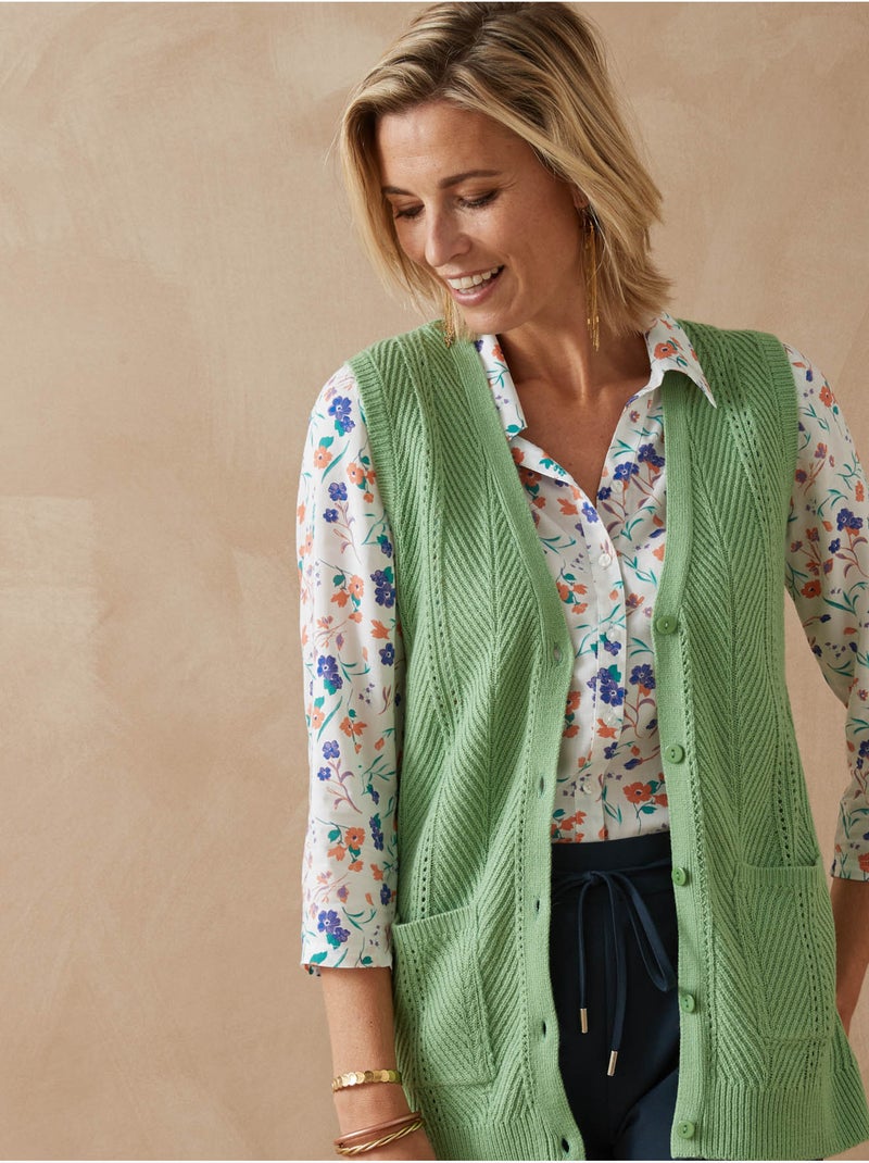 Gilet sans manches maille ajourée - DAXON Vert - Kiabi