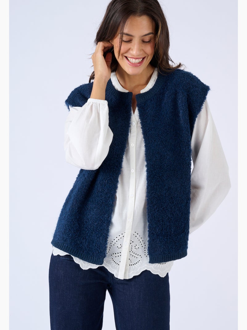 Gilet sans manches maille bouclette - Damart Bleu - Kiabi
