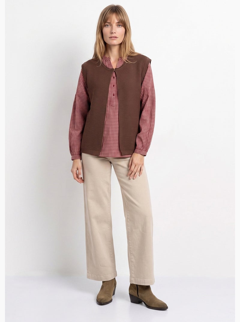 Gilet sans manches maille fantaisie - afibel Marron chocolat - Kiabi