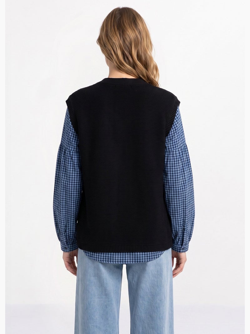 Gilet sans manches maille fantaisie - afibel Noir - Kiabi