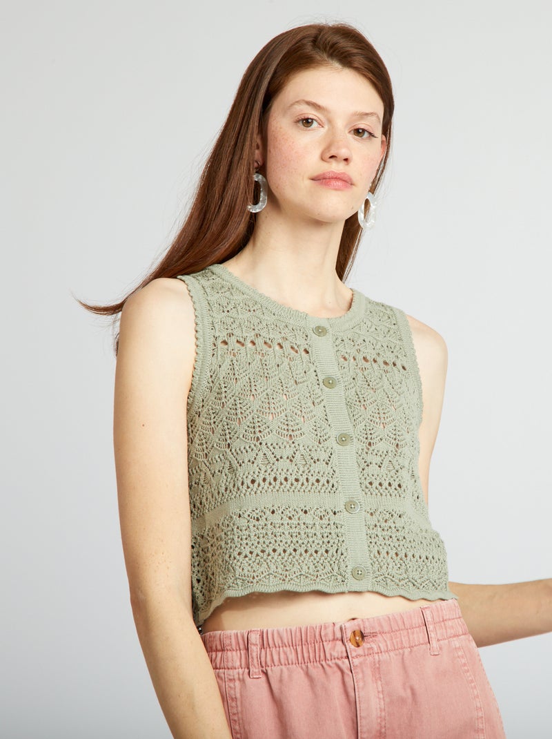Gilet sans manches maille fantaisie Kaki - Kiabi