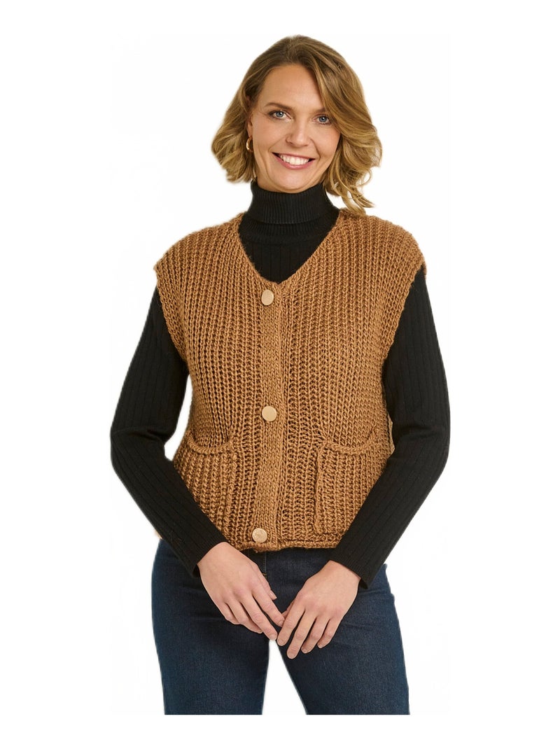 Gilet sans manches maille grosse jauge Camel - Kiabi