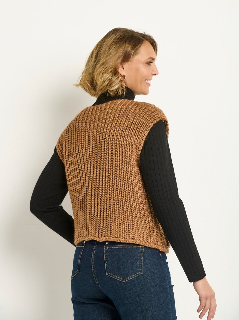 Gilet sans manches maille grosse jauge Camel - Kiabi