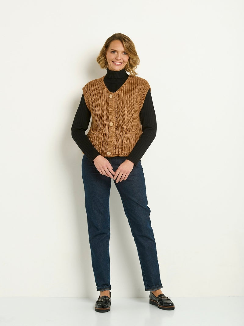 Gilet sans manches maille grosse jauge Camel - Kiabi
