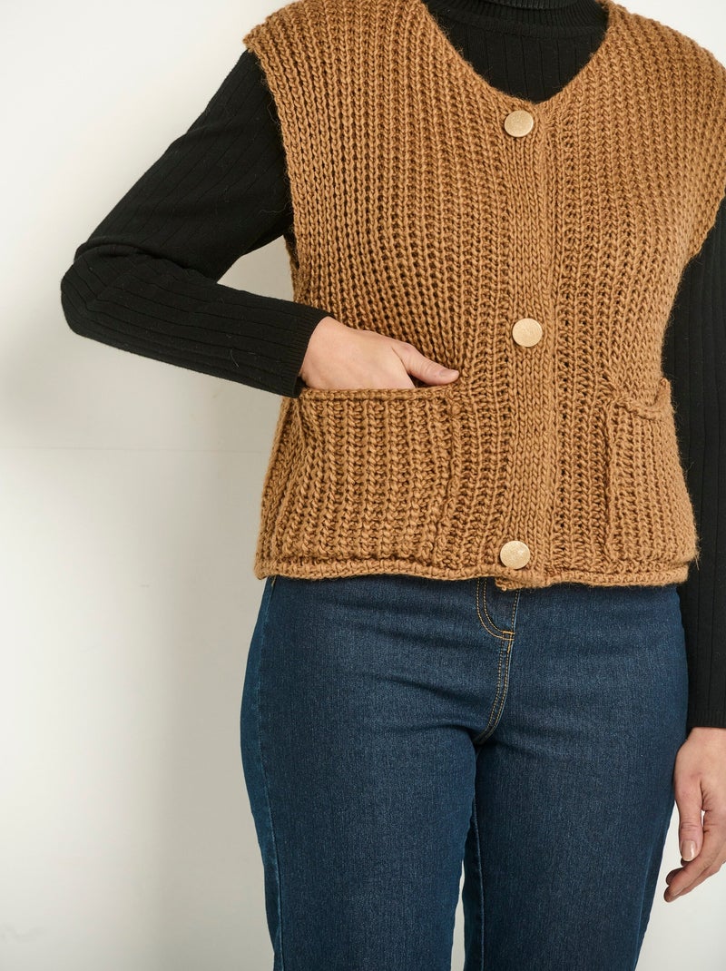 Gilet sans manches maille grosse jauge Camel - Kiabi