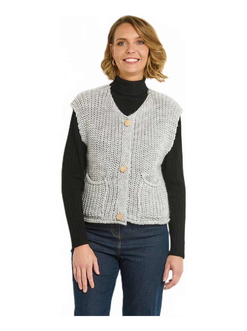 Gilet sans manches maille grosse jauge Gris - Kiabi