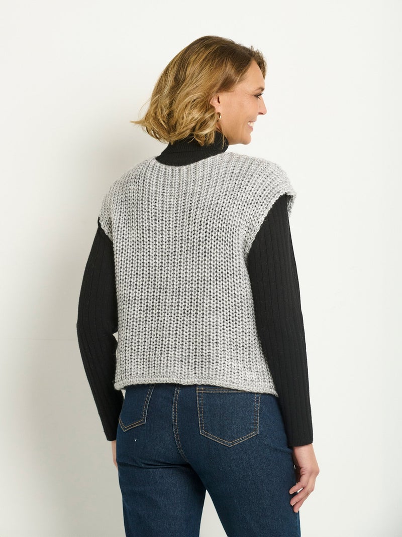 Gilet sans manches maille grosse jauge Gris - Kiabi