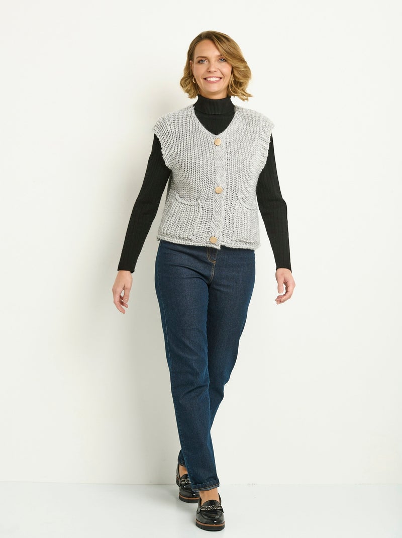 Gilet sans manches maille grosse jauge Gris - Kiabi