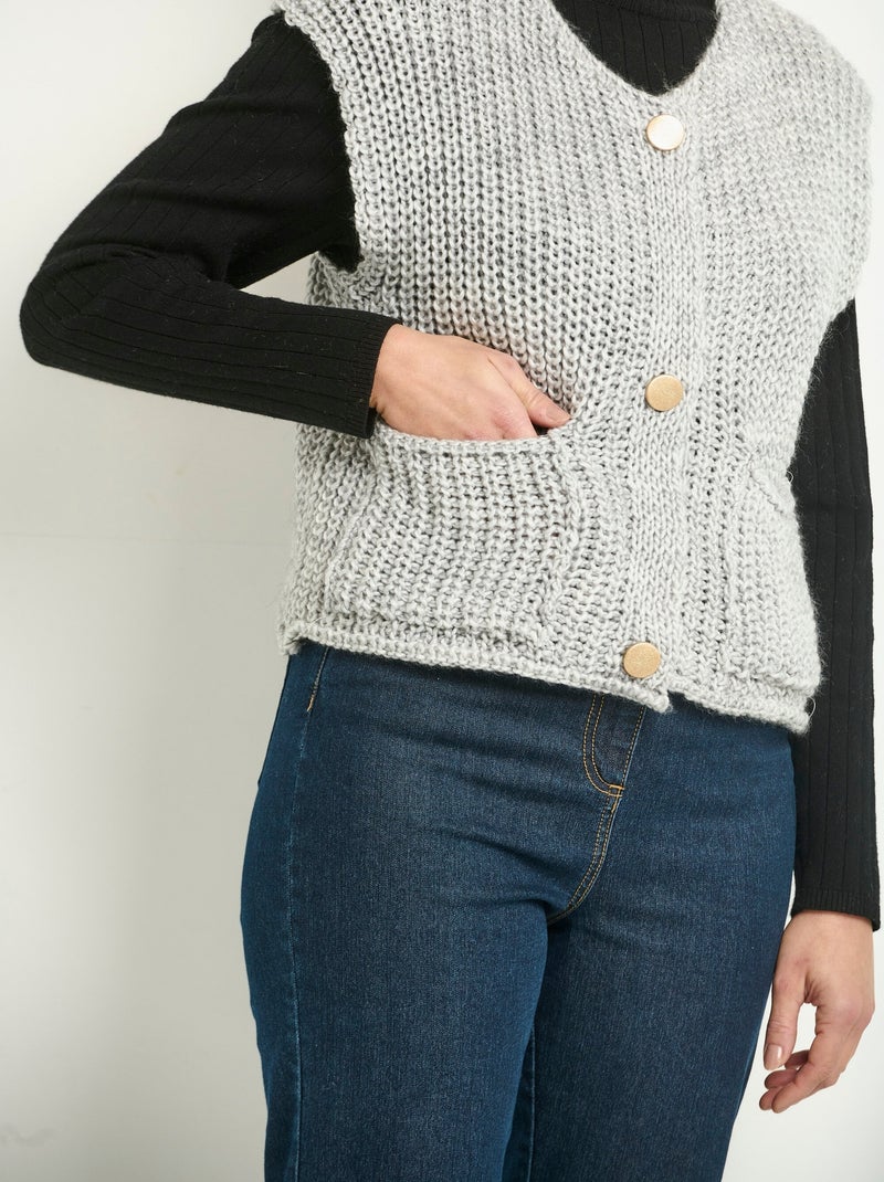 Gilet sans manches maille grosse jauge Gris - Kiabi
