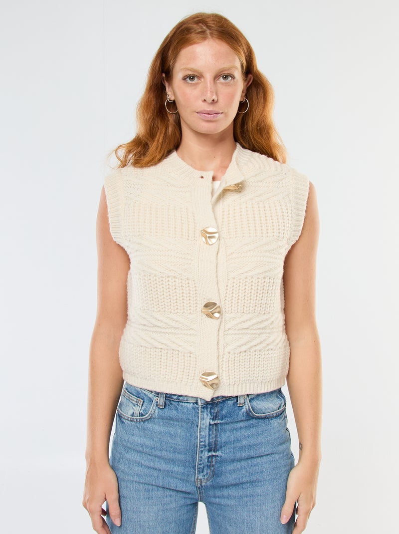 Gilet sans manches maille torsadée Blanc - Kiabi