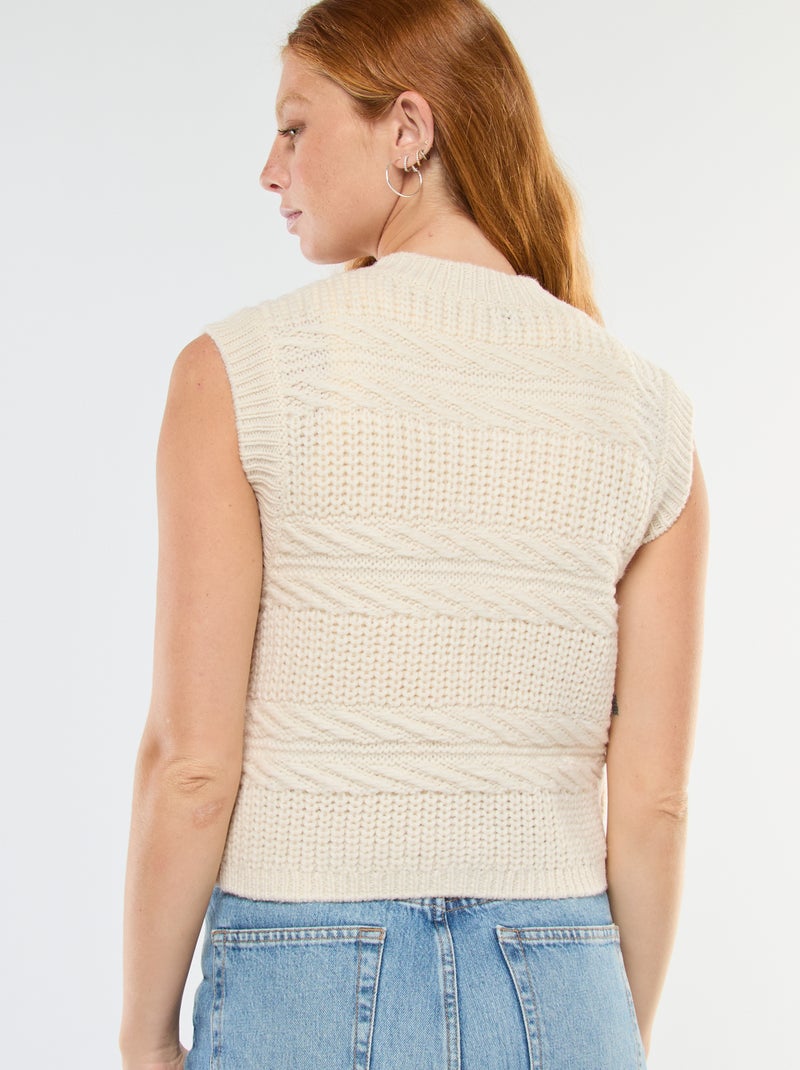 Gilet sans manches maille torsadée Blanc - Kiabi