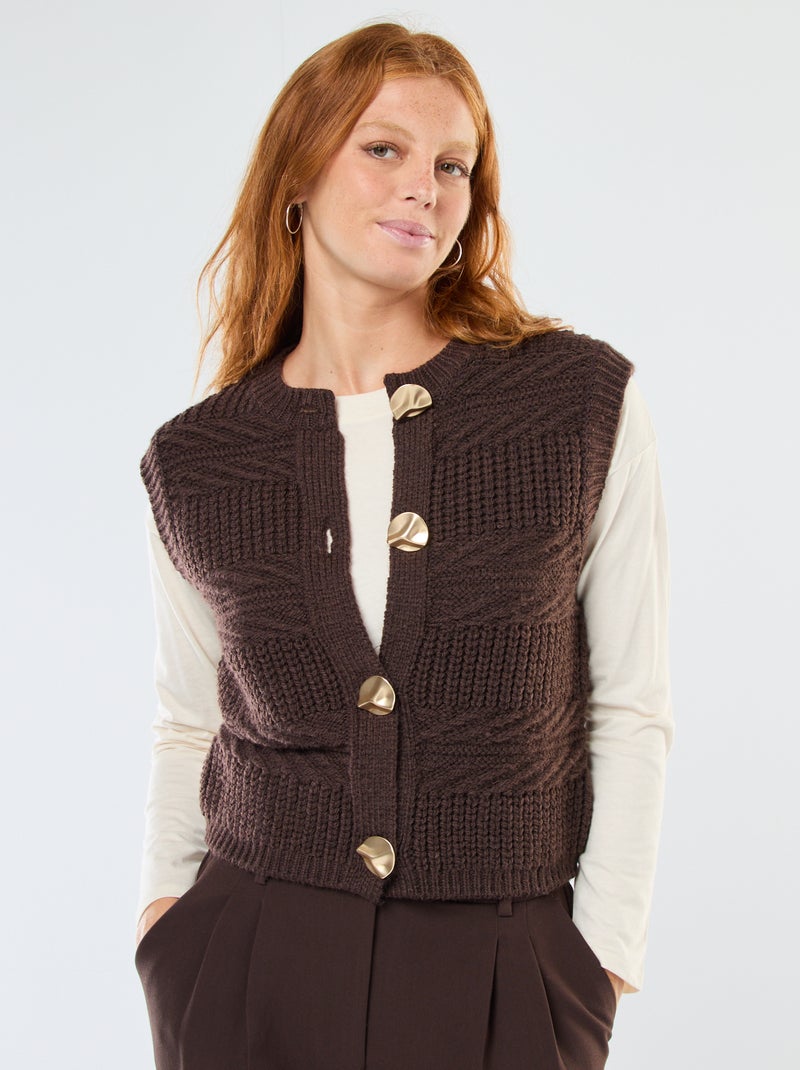 Gilet sans manches maille torsadée Marron - Kiabi