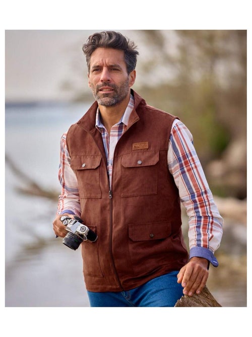 Gilet Sans Manches Multipoche en Suédine   - ATLAS FOR MEN - Kiabi