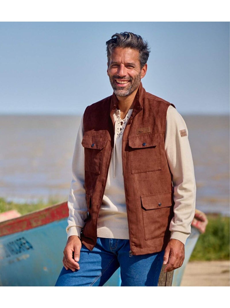Gilet sans manches multipoche en suédine   - atlas for men Terracotta - Kiabi