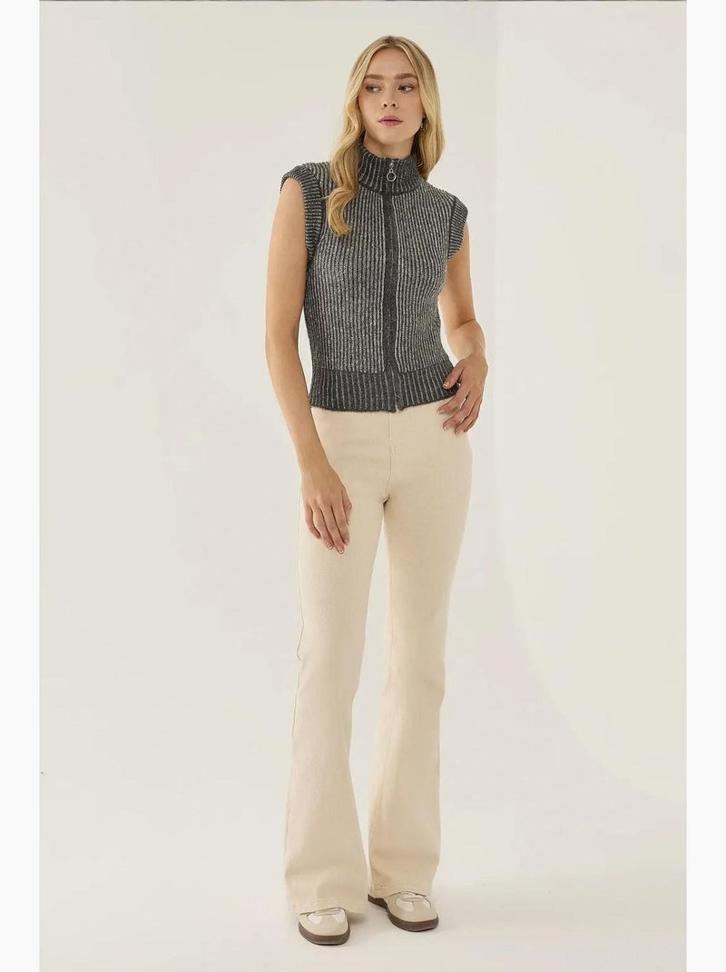 Gilet sans manches rayé à fermeture éclair en maille hiccup Gris - Kiabi