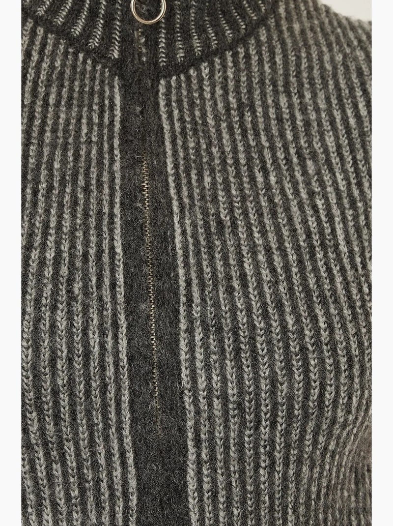 Gilet sans manches rayé à fermeture éclair en maille hiccup Gris - Kiabi