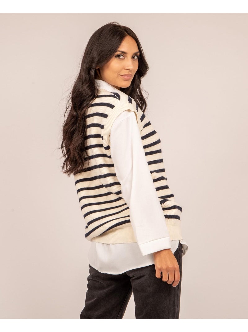 Gilet sans manches rayures KILISS Ecru - Kiabi