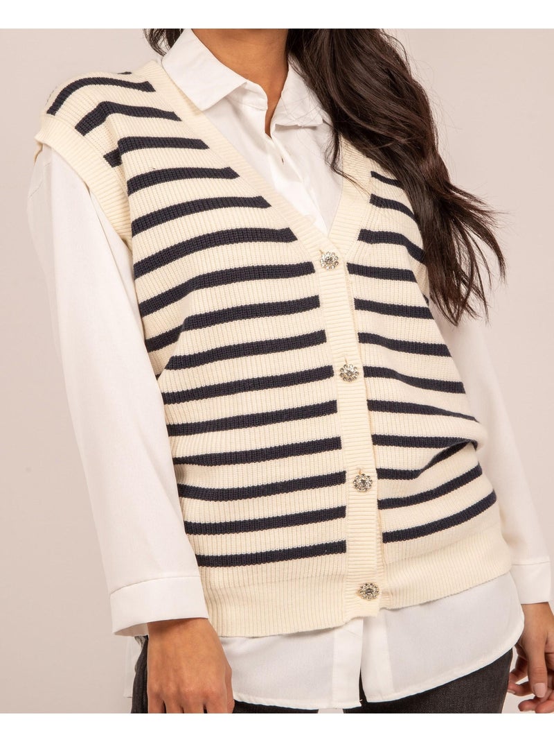Gilet sans manches rayures KILISS Ecru - Kiabi