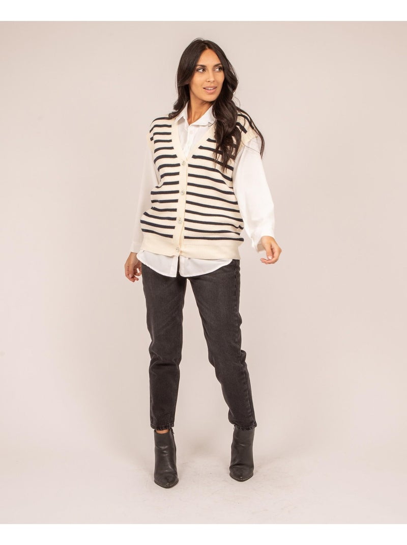 Gilet sans manches rayures KILISS Ecru - Kiabi