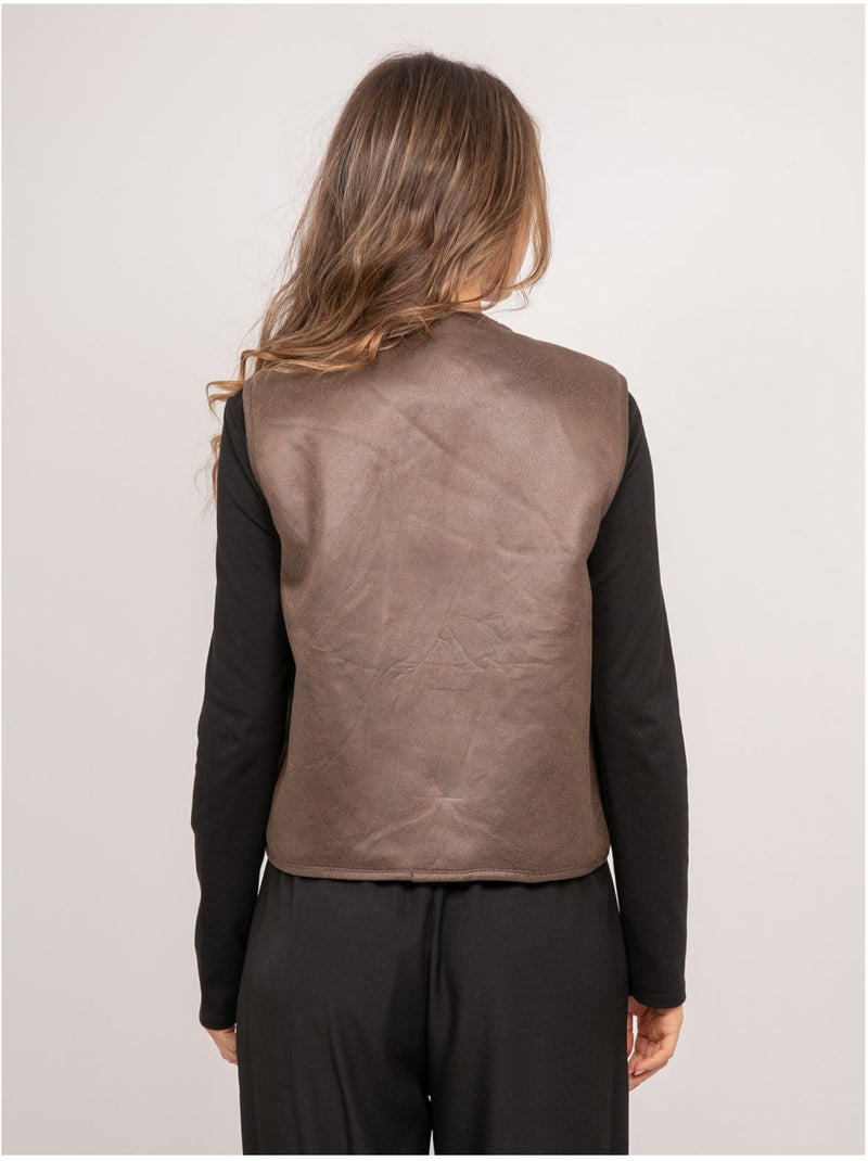 Gilet sans manches réversible suédine et fausse fourrure umiya Marron - Kiabi