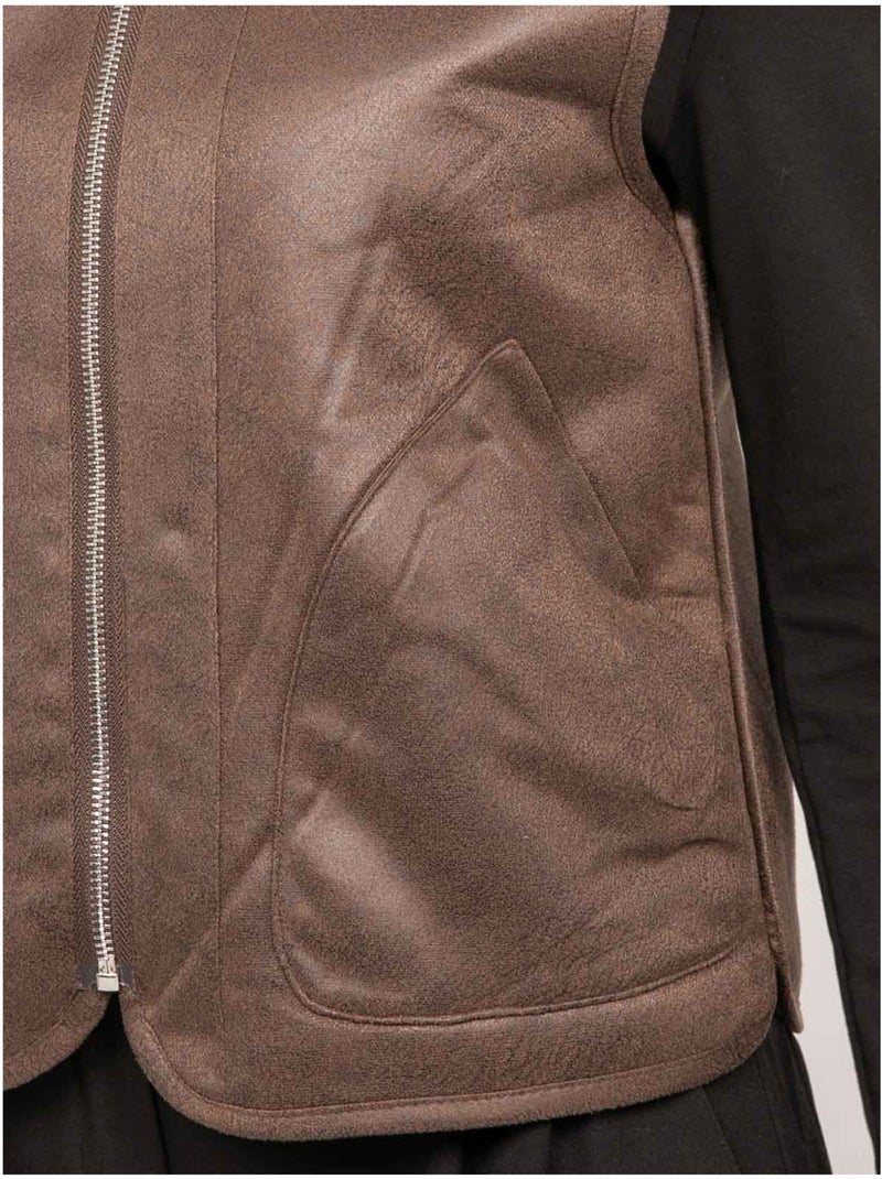 Gilet sans manches réversible suédine et fausse fourrure umiya Marron - Kiabi